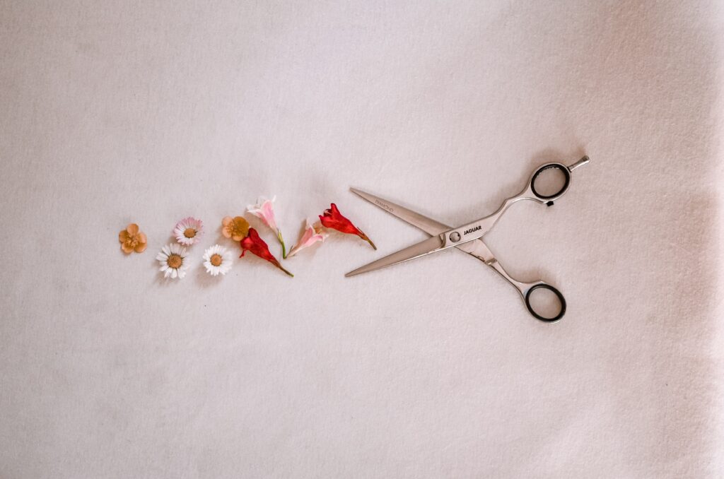 nożyczki fryzjerskie na blado różowym tle